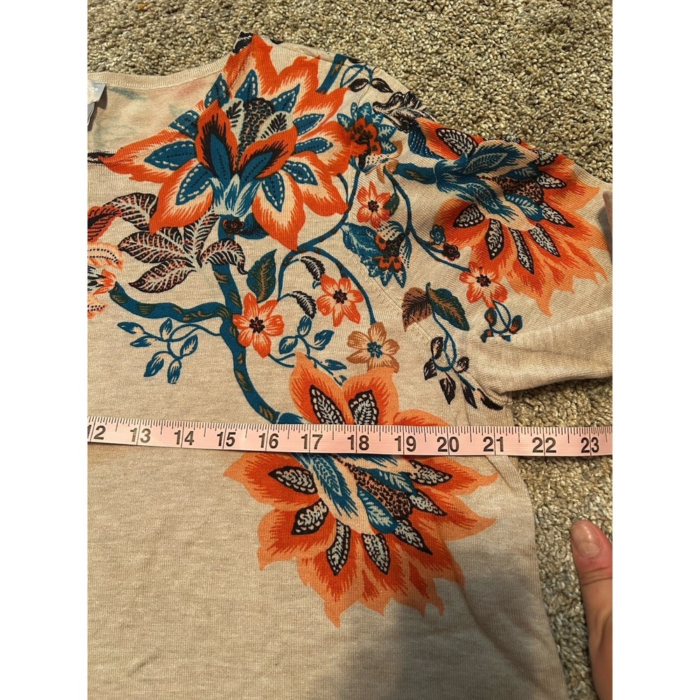 Chicos Womens 2 Tan Asian Floral Orange Blue New Knit Pullover Sweater US 12 - Picture 5 of 7